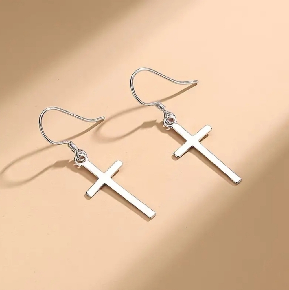 Small cross earrings Silver plated minimalist jewelry
